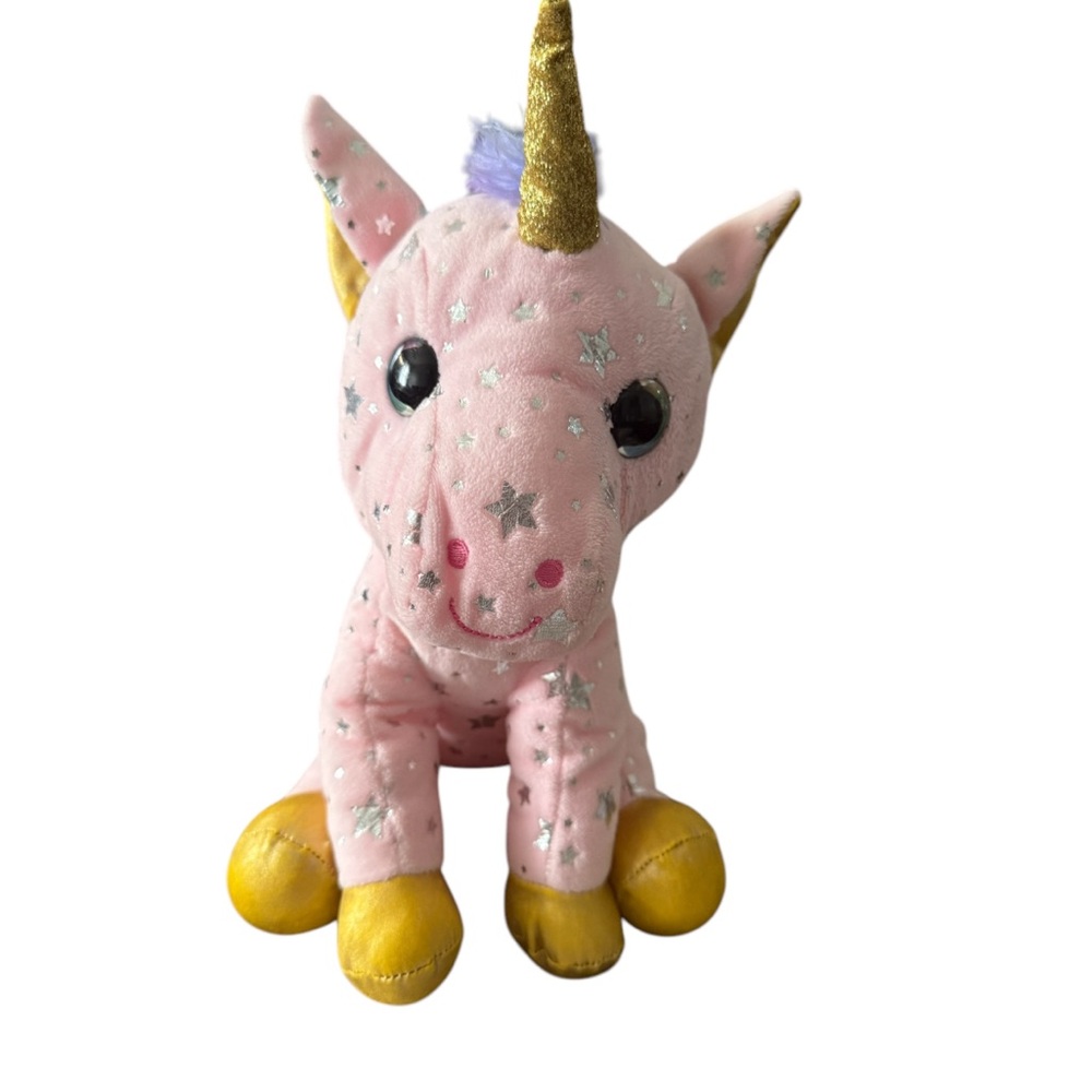 Midwood Brands Unicorn Pink Plush Rainbow Mane Glitter Eyes 10" Sparkle Stars